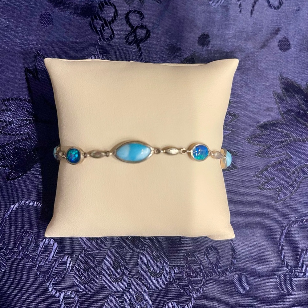 Larimar Marahlago Sterling Silver Bracelet with Australian Opals.